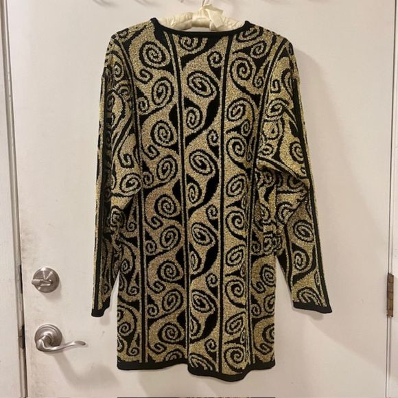 VTG Adrienne Vittadini Gold Black Glitters Wool Blend Tunic Sweater Size LG/XL - Picture 4 of 10